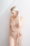 V-neck Overlap Belt Tie Sequin Jumpsuit
