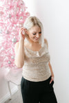 Cowl Neck Shoulder Strap Sequin Cami Top