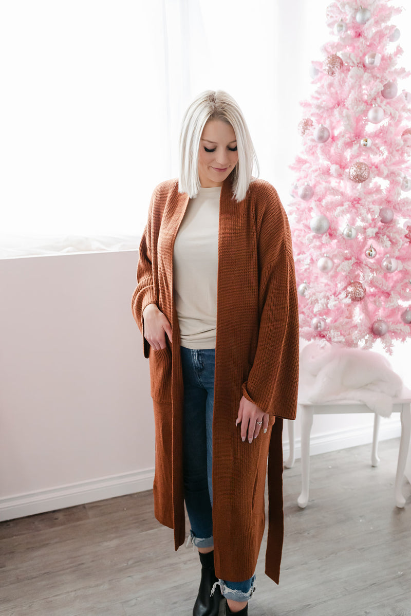 LONG SWEATER TIE FRONT CARDIGAN