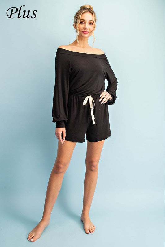 Curvy Off The Shoulder Romper In Black - MNR Beauty Boutique